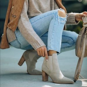 UPTOWN FAUX SUEDE HEELED BOOTIE - GREY